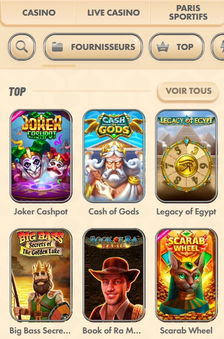 Vegasino Jeux mobiles